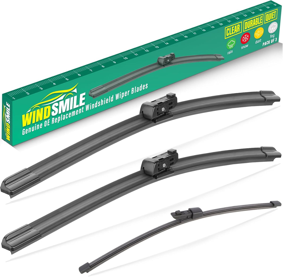 26" 18" 12" Windshield Wiper Blades Replacement for VW Volkswagen Taos 2022 2023 2024 Premium All Weather Front Rear Wipers Set - OEM Quality (Pack of 3)