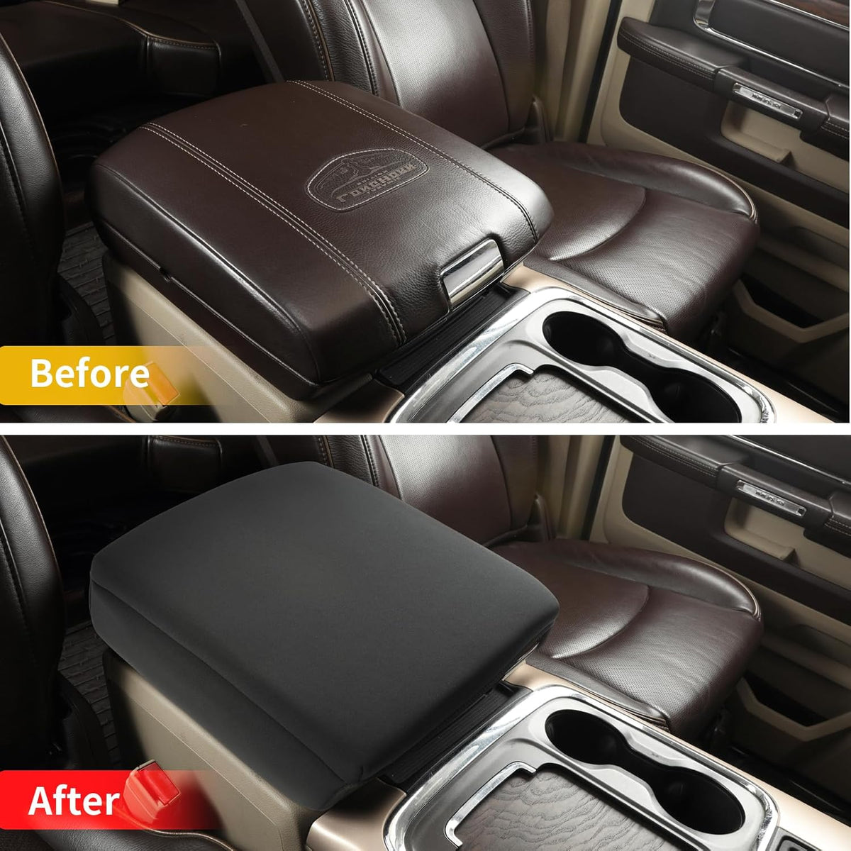 GIANT PANDA Center Console Cover Armrest Cover Cushion Fits Dodge RAM 1500 2500 3500 2009 2010 2011 2012 2013 2014 2015 2016 2017 2018, Scratch Resistant and Waterproof, Neoprene, Black