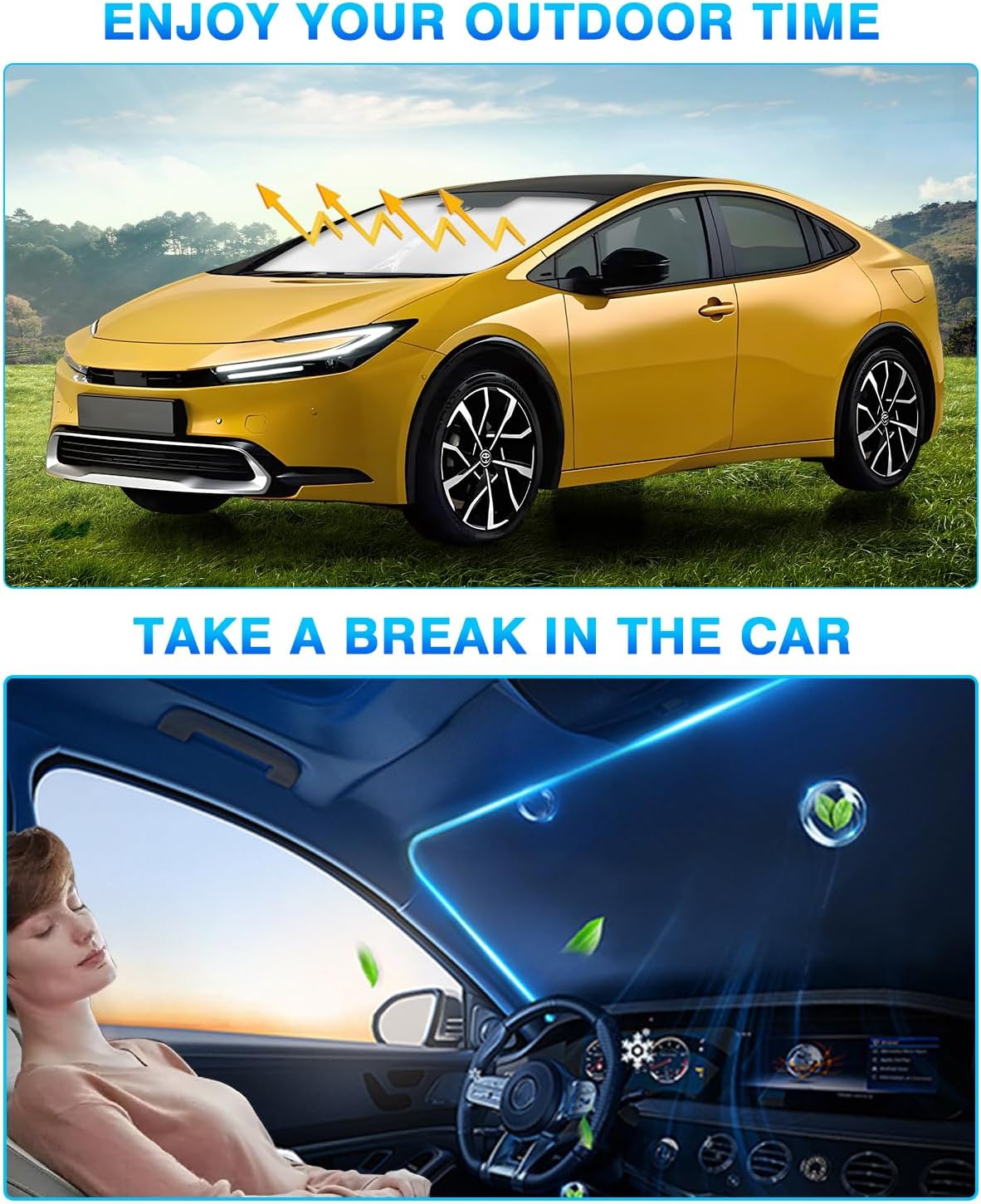 KUST Windshield Sun Shade for Toyota Prius 2023 2024 2025 2026 Window Sunshade Sun Visor Protector Foldable Blocks UV Rays Keep Car Cooler