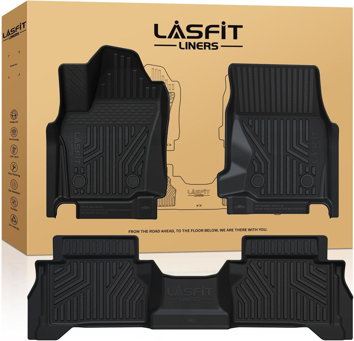 LASFIT Floor Mats for Toyota Tacoma 2024 2025 Double Cab (Not fit Hybrid) All Weather Floor Liner for Tacoma TRD/SR/SR5/limited TPE Custom Fit Car Mats Front&Rear 2 Row Mats,Black (Automatic Trans)