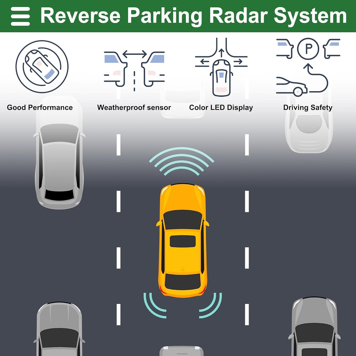 Motoforti Universal Car Auto Vehicle Reverse Backup Radar System Reverse Parking Sensors Alarm Buzzer Reminder Distance Detection Gray 4Parking Sensors