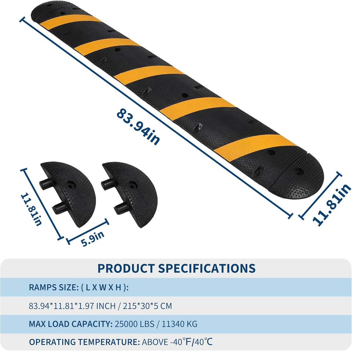 3 PCS 6FT Speed Bumps Wite End for Road, Heavy-Duty 25,000 Lbs Capacity Traffic Rubber Speed Humps with 2 Channel Floor Cord Cover for Asphalt Concrete Gravel Driveway Road (3)