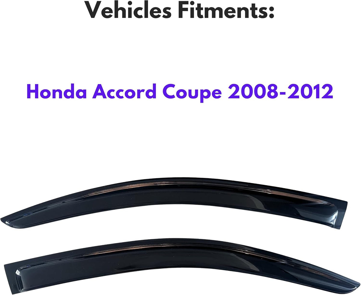 KPY Window Visor Compatible with Honda Accord Coupe 2008-2012, 2PC Rain Guard Side Window Vent Deflectors Tape-On Style, 2008 2009 2010 2011 2012