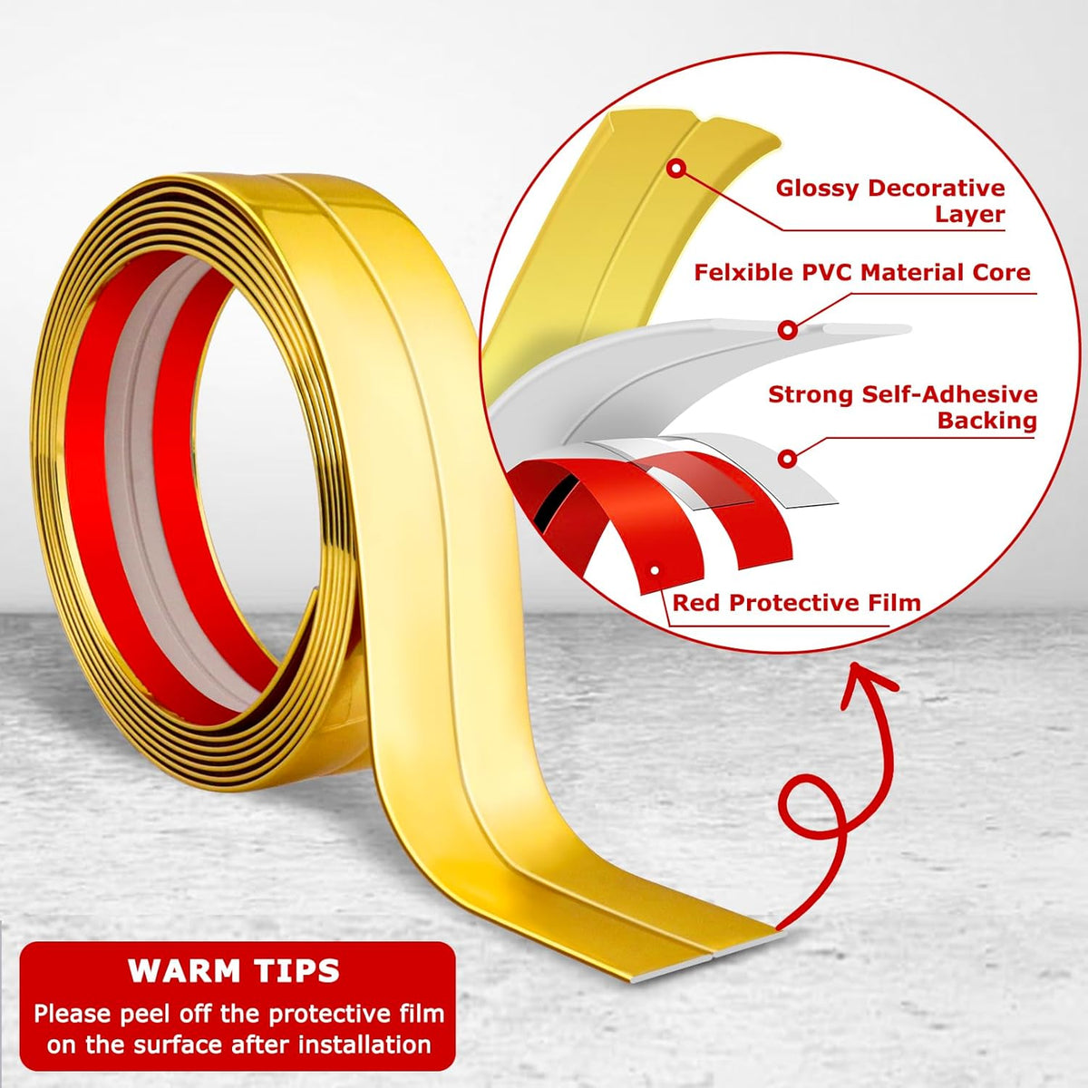 Flexible Peel and Stick Wall Trim - Corner Guards, Edge Protector, Molding Strip for Wall Edges (Gold, 2.4 in x 40 Ft)