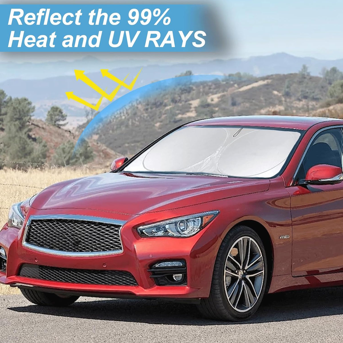 Custom Fit Infiniti Q50 Windshield Sunshade for 2014-2024 2025 Q50 for Infiniti Front Window Shades Cover for Windshield Sun Visor Protector 210T Reflector Blocks UV Rays Cooler Car Accessories