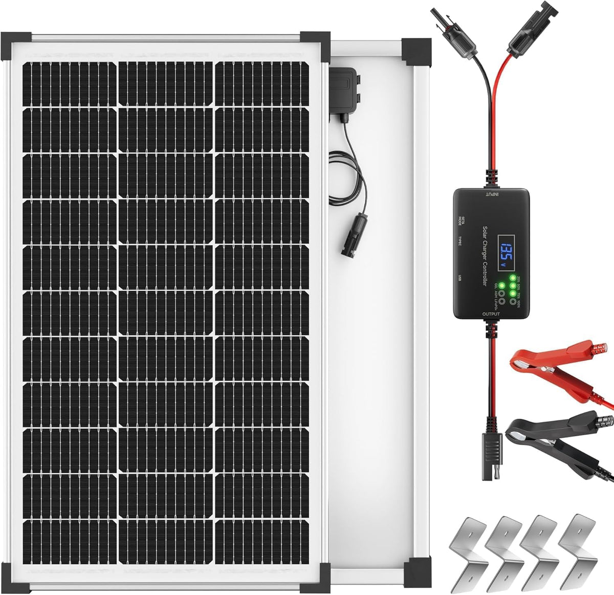 Solar Panel Charger Kit: 100W 12V Solar Panel with 20A Solar Charge Controller, Monocrystalline Solar Panel for RV Battery Car Trailer Marine Boat Caravan and Other Off Grid System