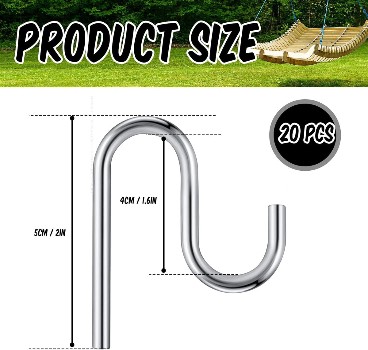 Blulu 20 Pcs 2'' Long Shed Hooks Shed Accessories for Hanging Heavy Duty Individual Utility Hooks Universal Wall Mounted J Utility Hangers for Tools Shovels Rakes Storage (Silver)