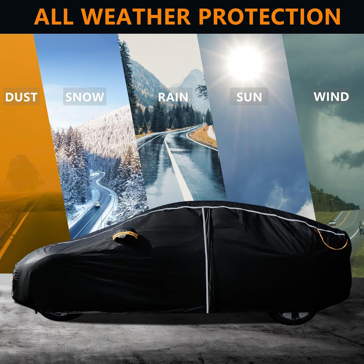 Car Cover Waterproof All Weather,6 Layers Car Covers for Automobiles, Full Exterior Cover with Zipper, Outdoor SUV Car Cover Sun UV Rain Snow Wind Protection, Fit for 185"(185*75*68 inch)SUV