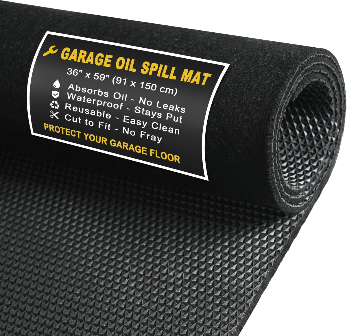 Golener Oil Spill Mat - Garage Floor Mat, Absorbent Oil Pad, Premium Maintenance Mat, Waterproof, Contain Liquid, Protect Garage Surface from Spill & Stain, Reusable, Washable, Durable, Black, 36”x59”