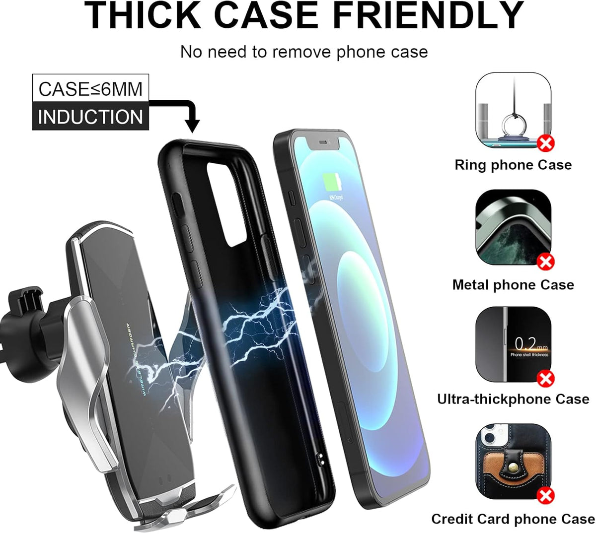 Car Phone Mount,Auto-Clamping Smart Sensor 10W Qi Fast Charging Car Front Windshield Dashboard Air Vent Phone Holder Compatible with iPhone12/12 pro max/Samsung S20/note 20 All 4.7-6.7 Inch Smartphone