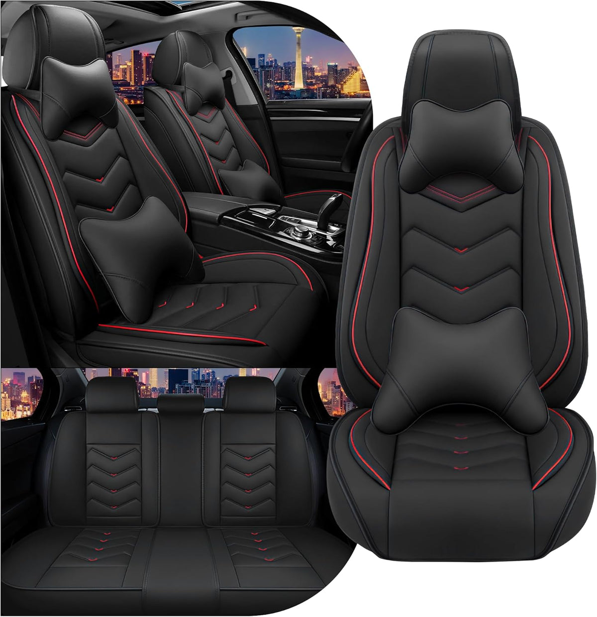 Car Seat Covers for Chrysler Pacifica 2004-2025, Stylish Sport Seat Cover, Premium Nappa Leather Car Seat Cover. Automobile Seat Covers Sets.(Luxury 5 Seats/Black)