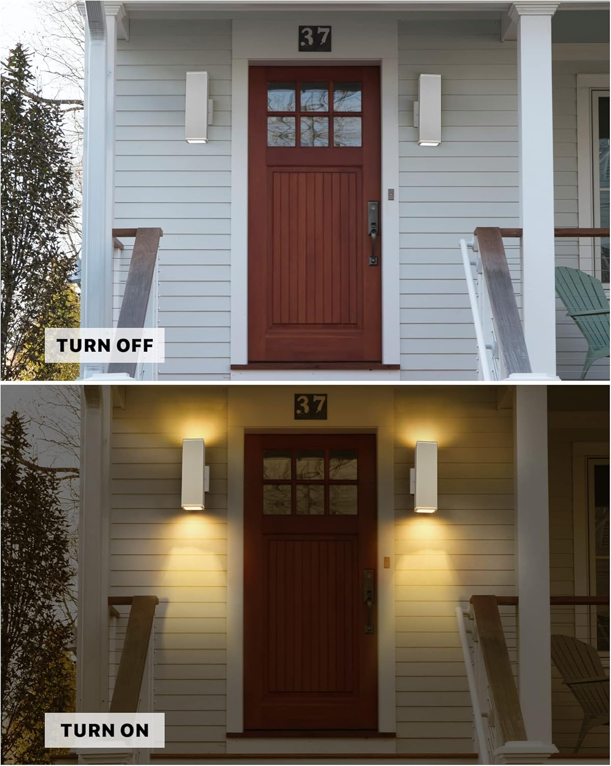 Ken & Ricky Outdoor Wall Sconces, Modern Up and Down Outdoor Light Fixture, Square Exterior Light Fixture with Sanded White Finish - 1 Pack