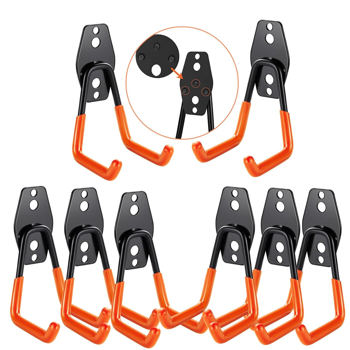 3-H Heavy Duty Garage Hooks [8 Pack] - 3-Round Welding Tech Holds 22lbs More - Thickened Steel Wall Mount for Ladders, Tools & Storage - Rustproof Utility Hardware