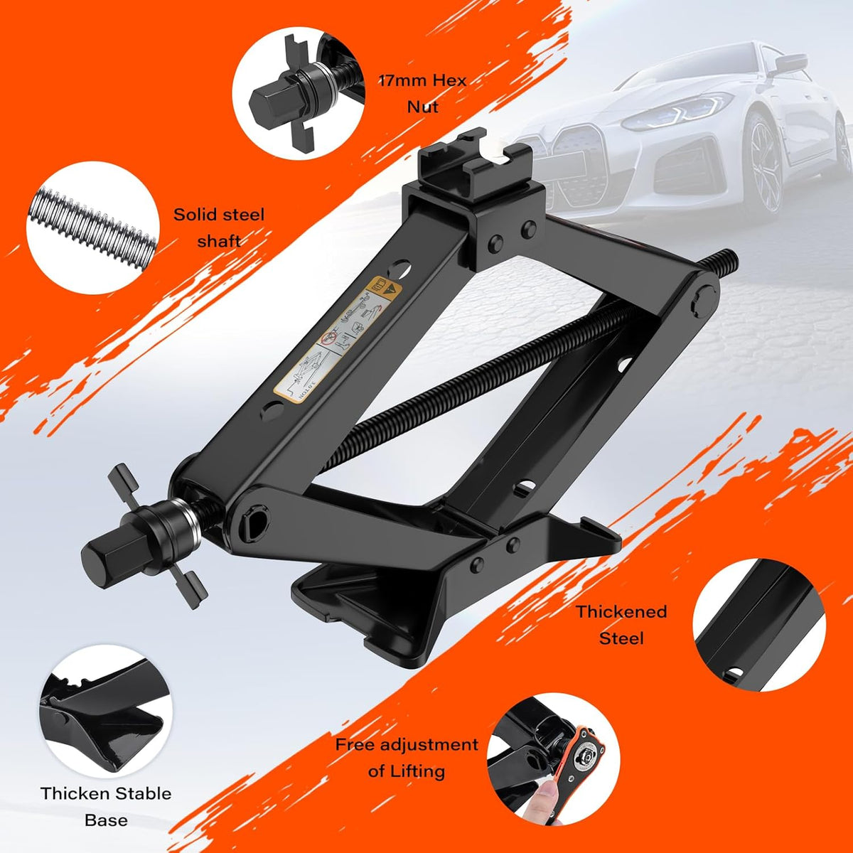 IMAYCC Scissor Jack for Car/SUV/MPV - Heavy Duty 3.0 Ton (6614 lbs) Car Jack kit with Hand Crank Trolley Lifter, Portable Emergency Tire Change kit with Wheel Wrench.