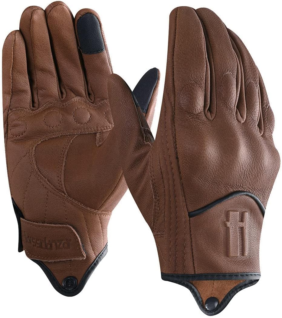 Harssidanzar Leather Motorcycle Gloves for Men Touchscreen GM028