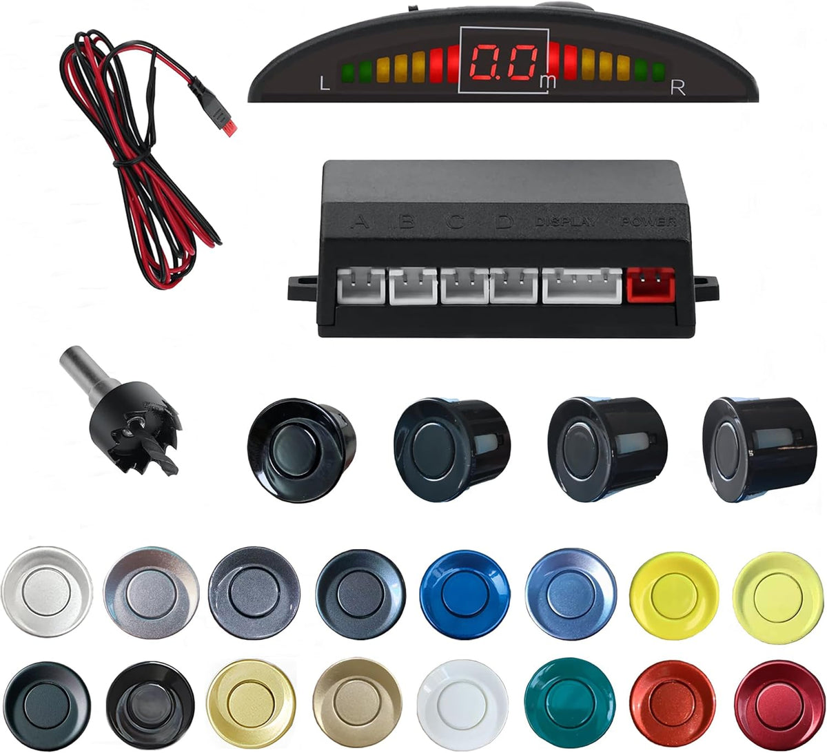 Parking Sensor Kit Backup Sensor Kit Reverse Sensor for Car 16 Color Options for Probes Adjustable Alarm Volume Professional Sensore de Reversa para Carro Safe Driving Assistant（Black）