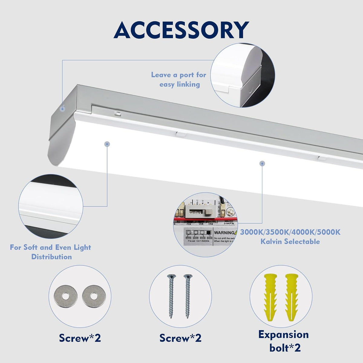 4PK 8FT LED Shop Light，Led Garage Ceiling Lights, LED Workbench Light，LED Wraparound Light Fixture,Suface Mount,Office Ceiling Light for Garage, Office, Kitchen