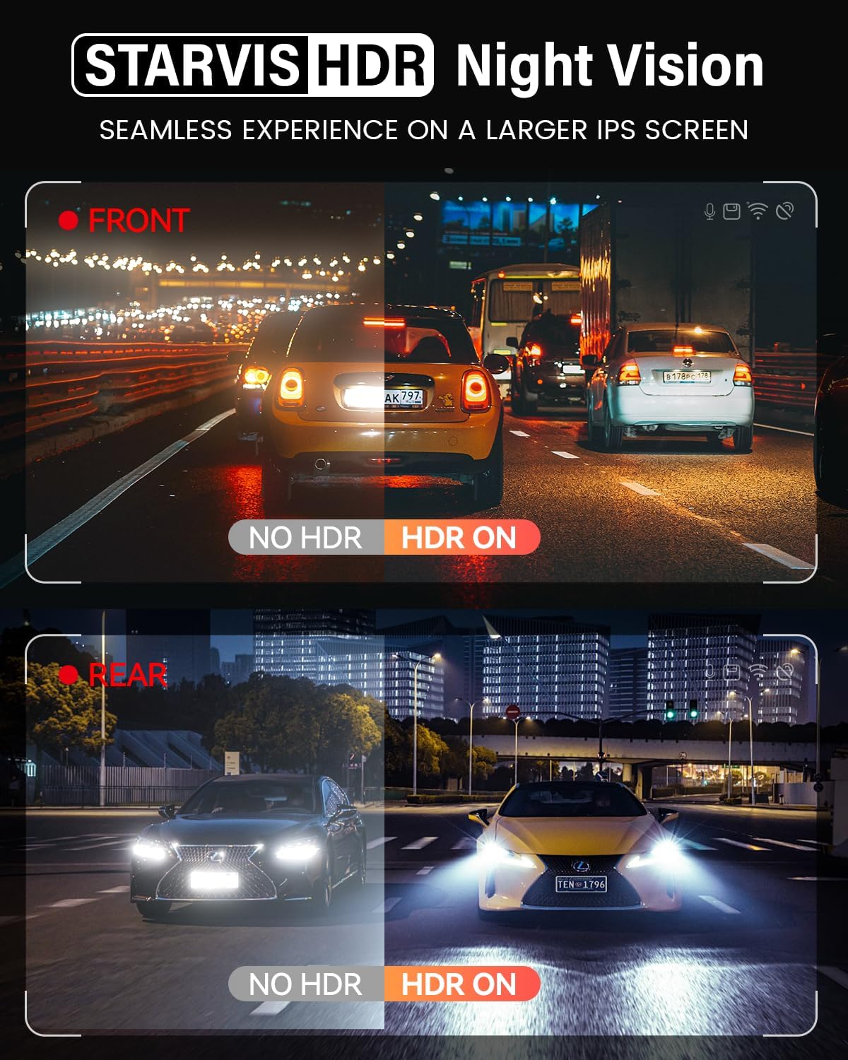Dash Cam Front Rear 4K Built-in 5G WiFi GPS, Voice Control, 3.39 inch IPS Screen, Dual Dash Camera for Car Includes 64GB SD Card, Super Night Vision, 24H Parking Monitor, Supercapacitor, Type C, HDR