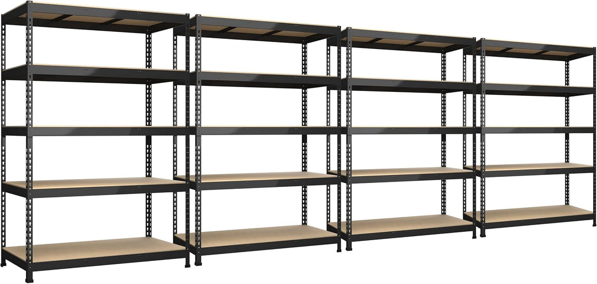 4 Packs 48" W x 24" D x 72" H Adjustable Garage Storage Shelves - 5-Shelf Heavy Duty Shelving Unit, Metal Utility Storage Organizer Racks for Warehouse Pantry Closet Kitchen, Black