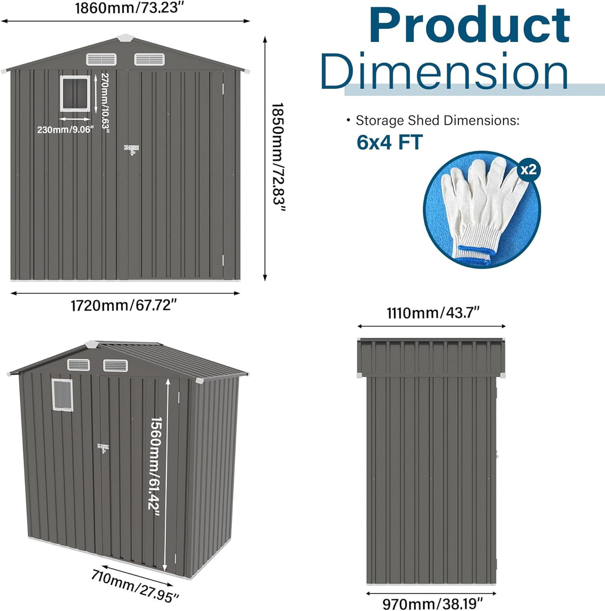 6X3.5 FT Outdoor Storage Shed with Window, Metal Garden Sheds w/Lockable Door and Vents, Waterproof Steel Tool House for Backyard, Patio, Lawn, Sundries & Utility Storage, Gray