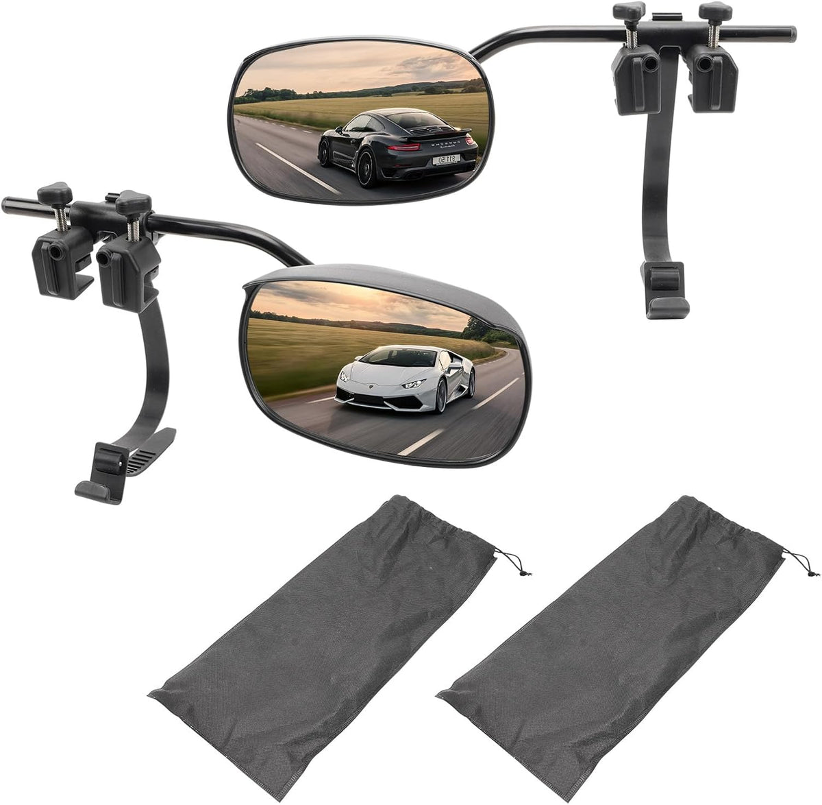 Universal Clip on Towing Mirrors Extensions for Towing, Side Mirror Extenders for Towing with RainProof, Convex Rearview Mirror, Tow Mirrors for Car Truck Trailer RV SUV, 2 Pack