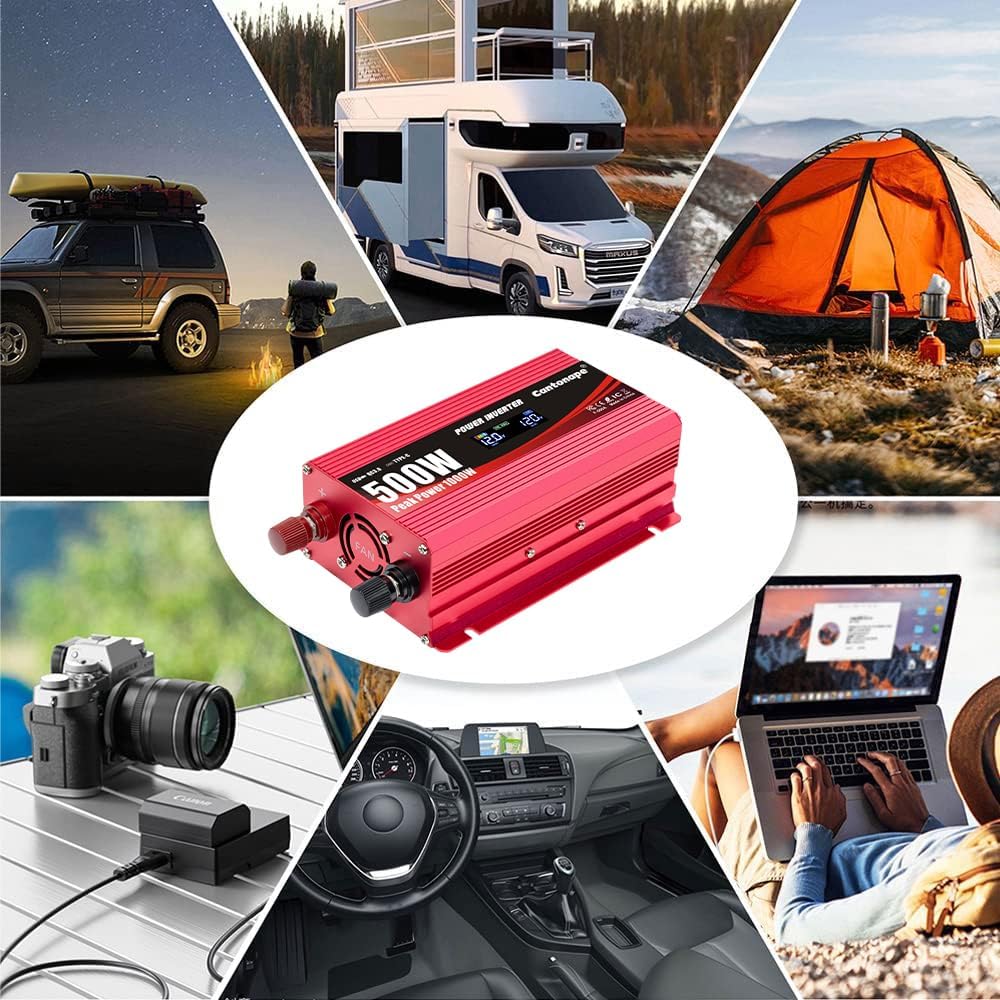 500 Watt Car Power Inverter DC 12V to 110V/120V AC Converter with LCD Display 2 AC Outlets 3.0A USB and Type-C Car Charger Adapter for Car Home Laptop Truck