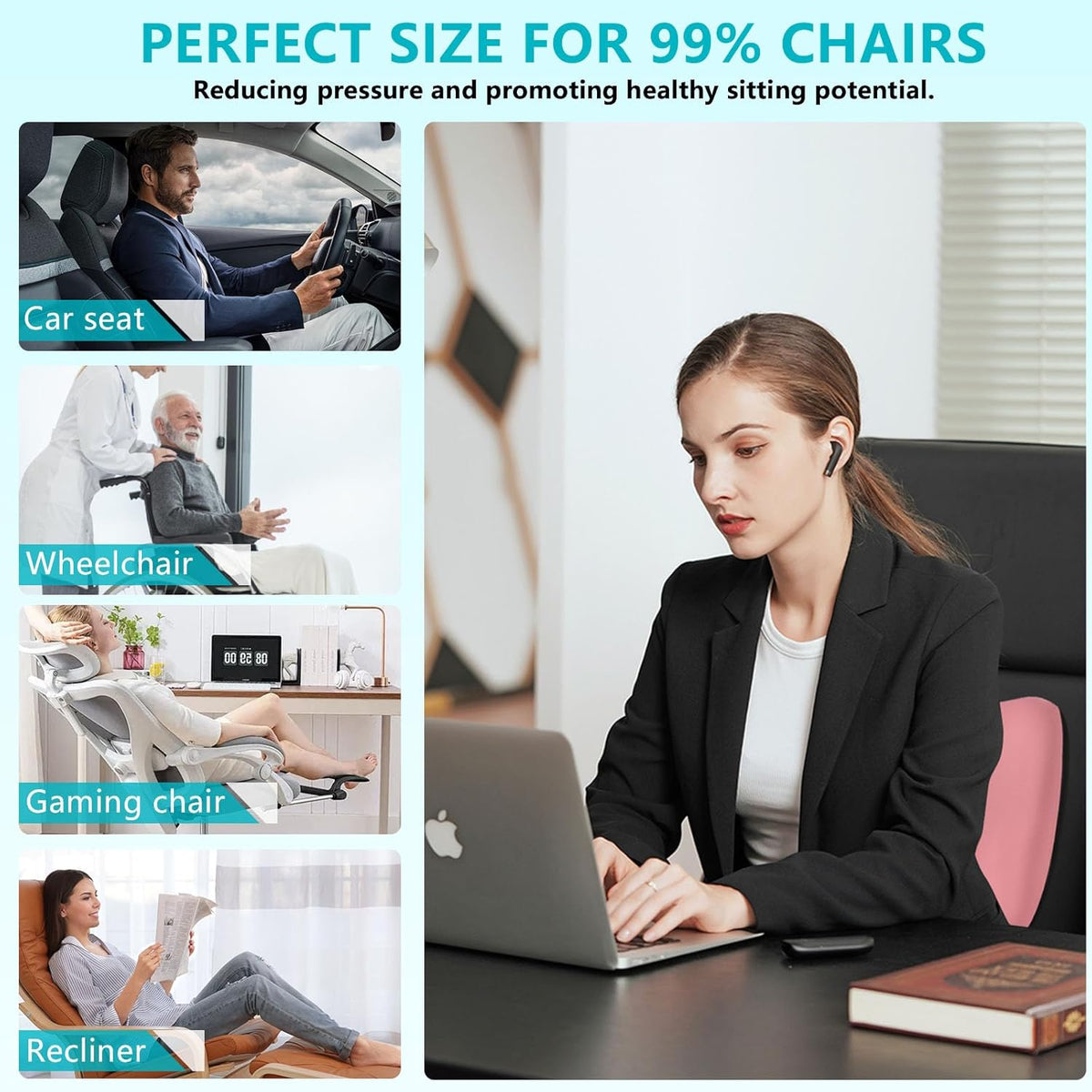 FLORICH Car Seat Cushion and Back Support for Office Chair Memory Foam Chair Cushions Pressure Relief Seat Pads with Gel Massage Point Lumbar Support(Pink)
