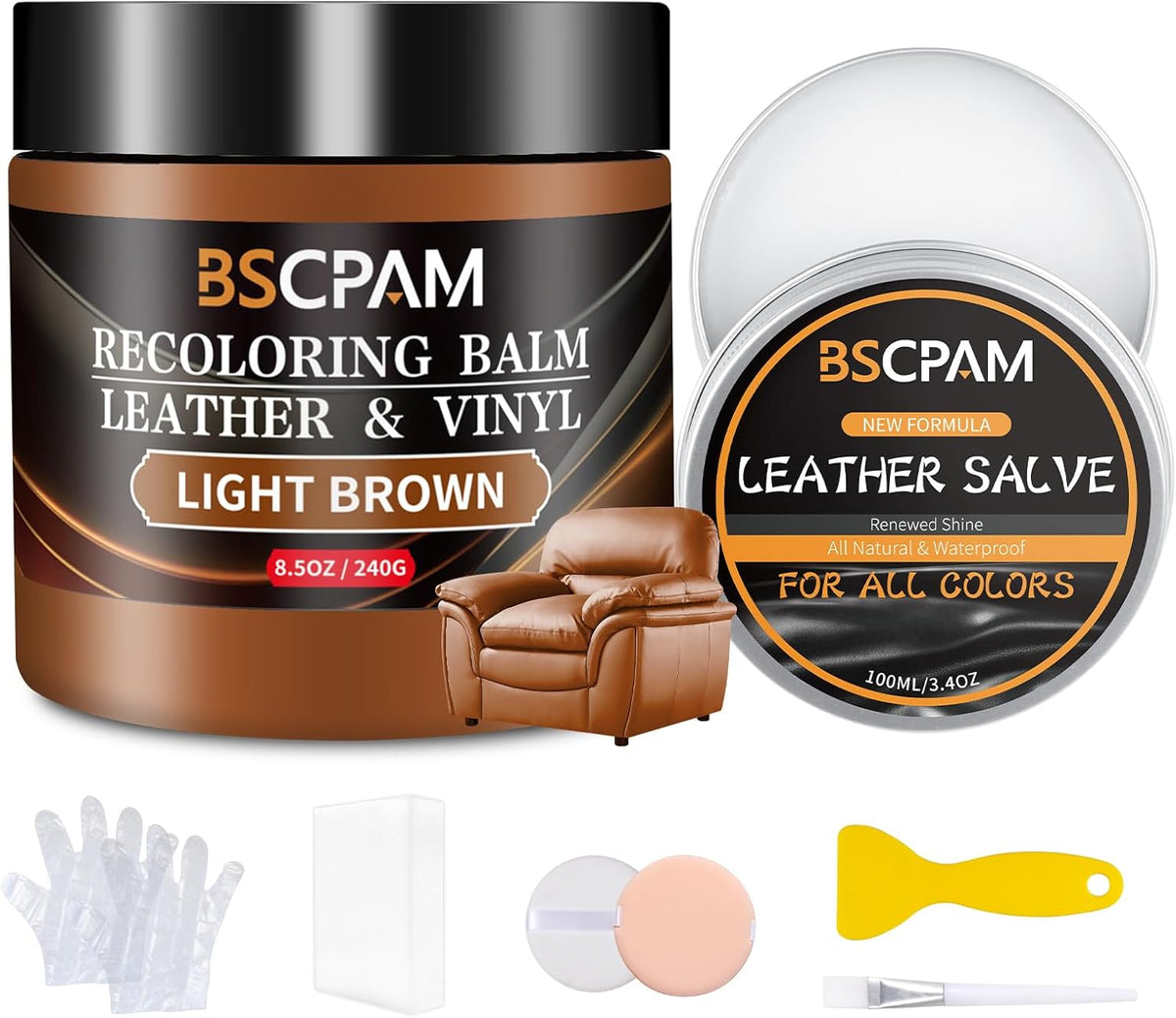 Light Brown Leather Recoloring Balm with 100ml Mink Oil,Leather Couch Scratch Remover,Leather Repair kit for Vinyl Furniture and Car Interior,Leather Dye Paint,Mink Oil for Leather