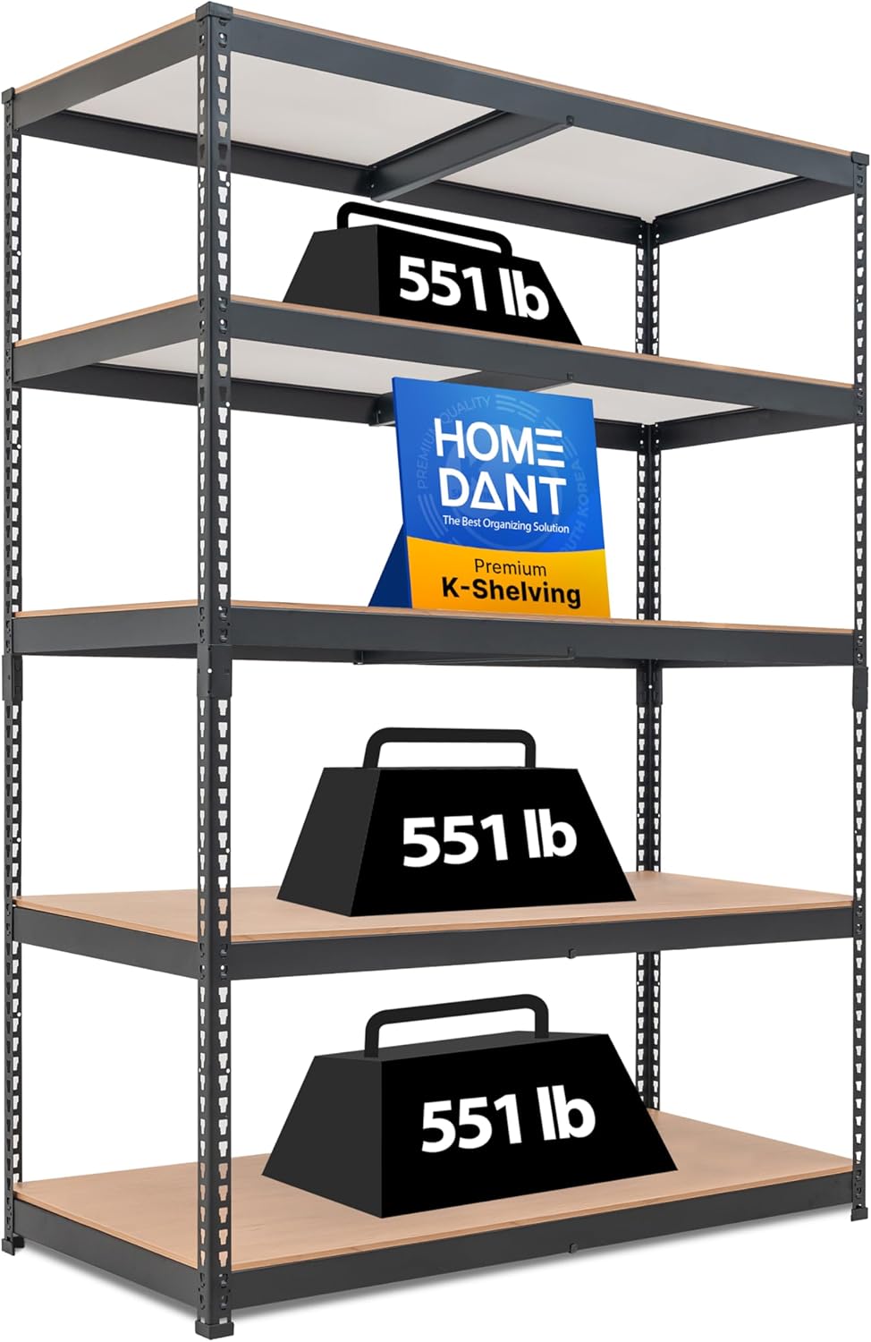 HOMEDANT 5 Tier Laminated Boltless Heavy Duty Garage Storage Adjustable Wide Size Metal Shelving Unit Utility Rack Shelves Organization Multipurpose Shelf Shed Warehouse 47.7"W x 24.1"D x 71.3"H 1Pack