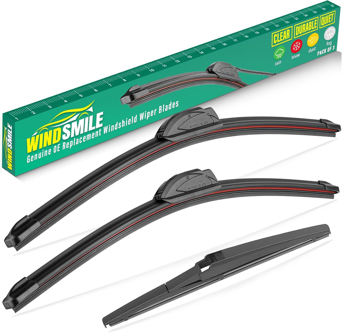 24" 17" 12" Windshield Wiper Blades Replacement for Toyota RAV4 2006 2007 2008 2009 2010 2011 2012 RAV 4 Premium All Weather Front Rear Wipers Set - OEM Quality (Pack of 3)