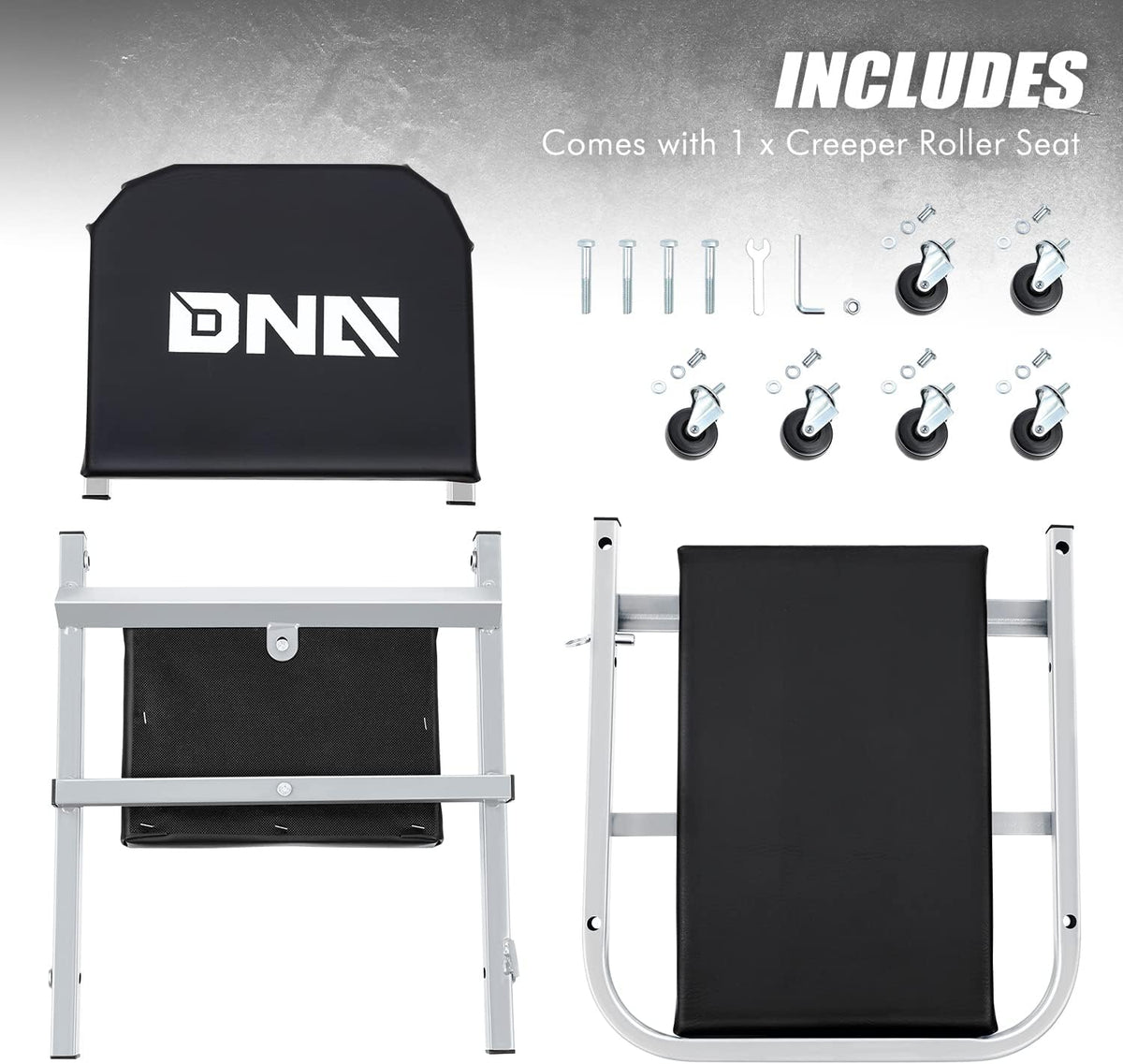 ‎DNA MOTORING TOOLS-00185 36 Inches 2 IN 1 Rolling Folding Car Creeper/Seat, 6 Pcs 2" Casters, 150kg Weight Capacity, Gray
