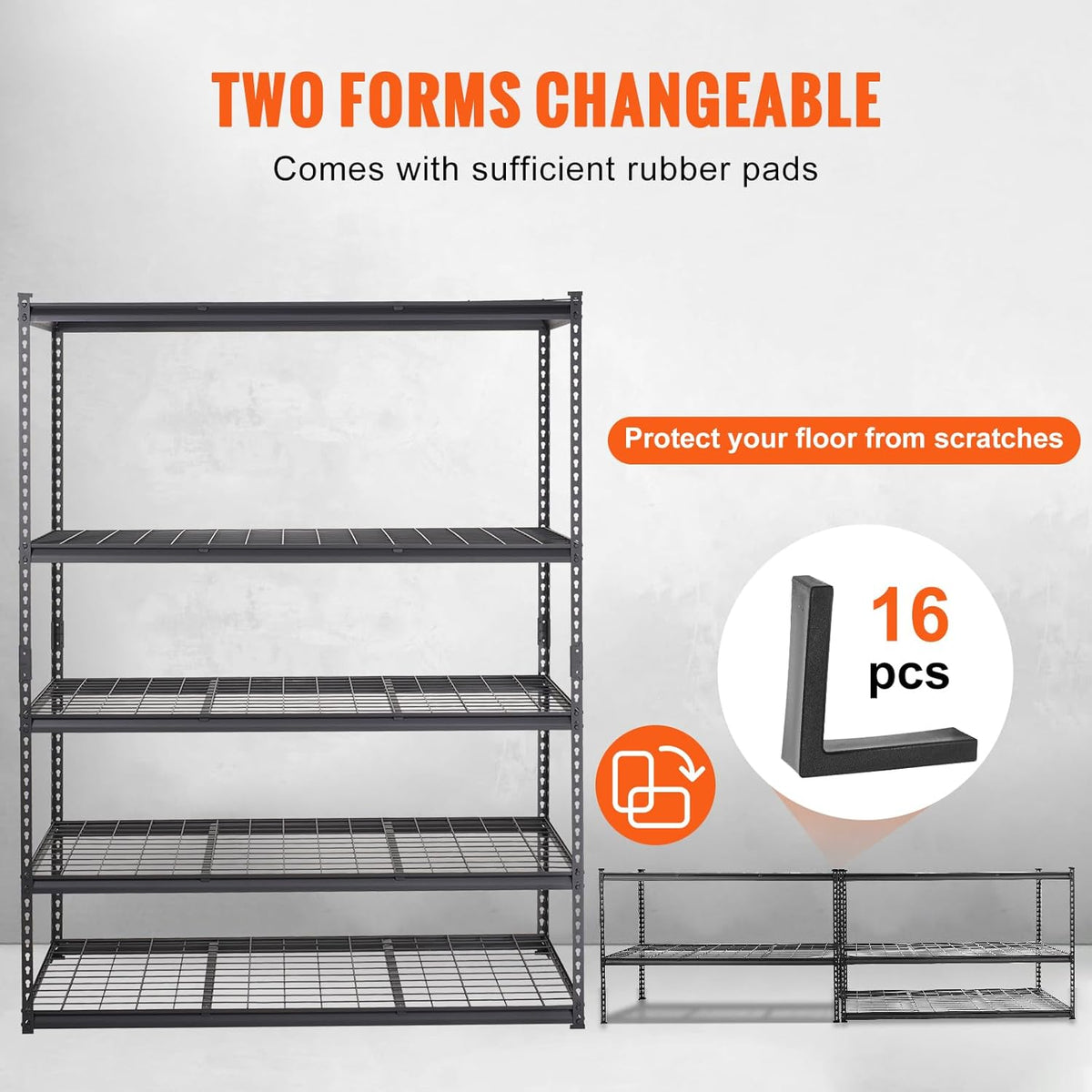 VEVOR Storage Shelving Unit, 5-Tier Adjustable, 2000 lbs Capacity, Heavy Duty Garage Shelves Metal Organizer Wire Rack, Black, 60" L x 24" W x 78" H for Kitchen Pantry Basement Bathroom Laundry Closet