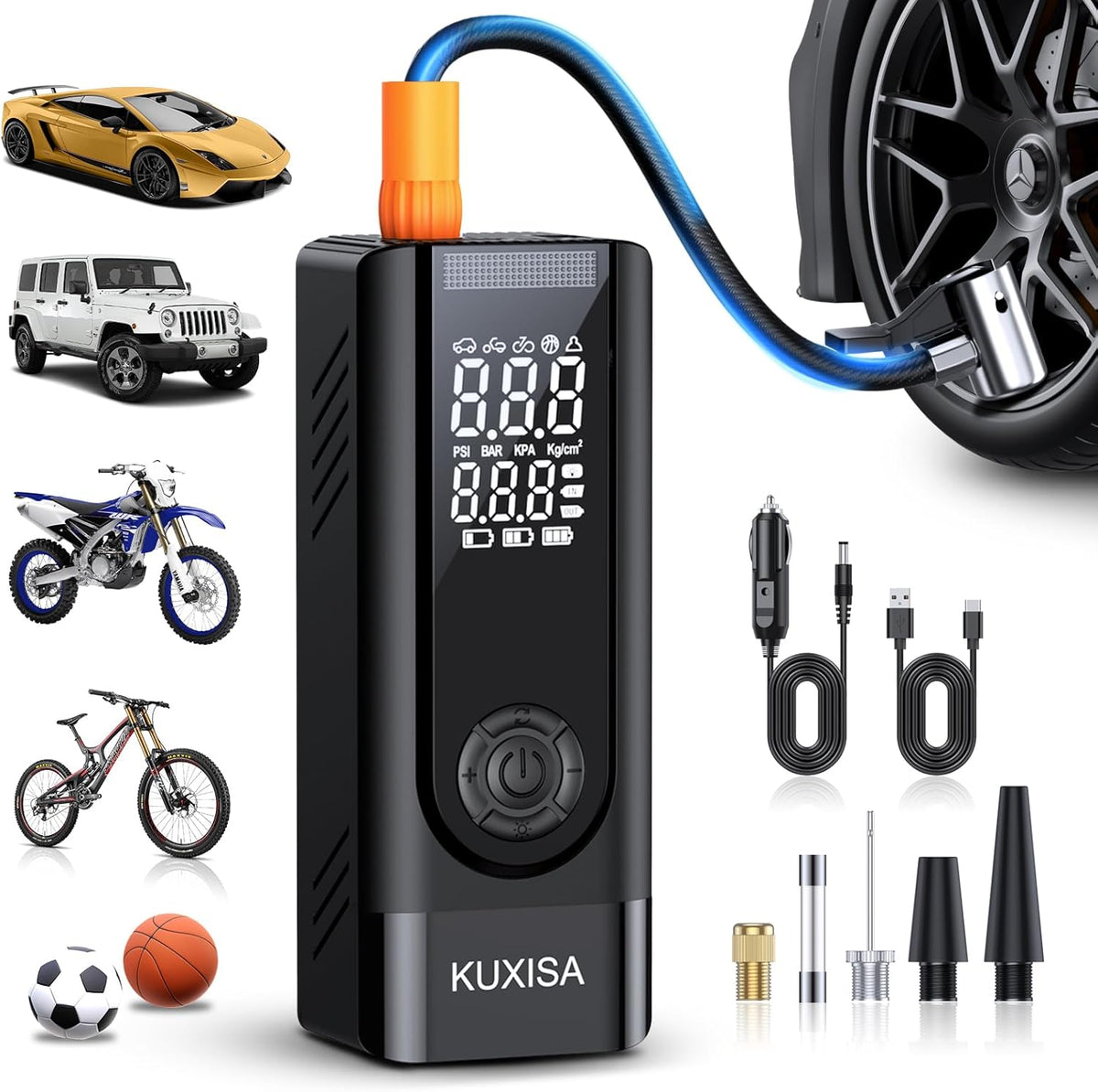 Tire Inflator Portable Air Compressor,180PSI & 3X Faster Air Pump for Car Tires with Digital Pressure Gauge, 25000mAh Air Compressor for Car, Motorcycle, Bicycle, Ball and More.