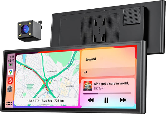 9.26" Wireless Portable Car Play Screen for Apple CarPlay & Android Auto, OTA Updates, Backup Camera, Mirror Link, 5.0 Bluetooth, Voice Control, GPS Navigation, FM