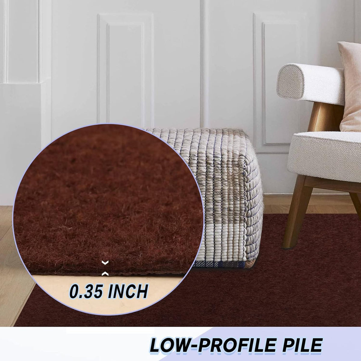 Custom Size Backed Non-Slip Area Rugs Runner, Easy Clean, Waterproof Runner Rugs for Hallway Entryway, Kitchen, Laundry, 2FT x 53FT, Brown