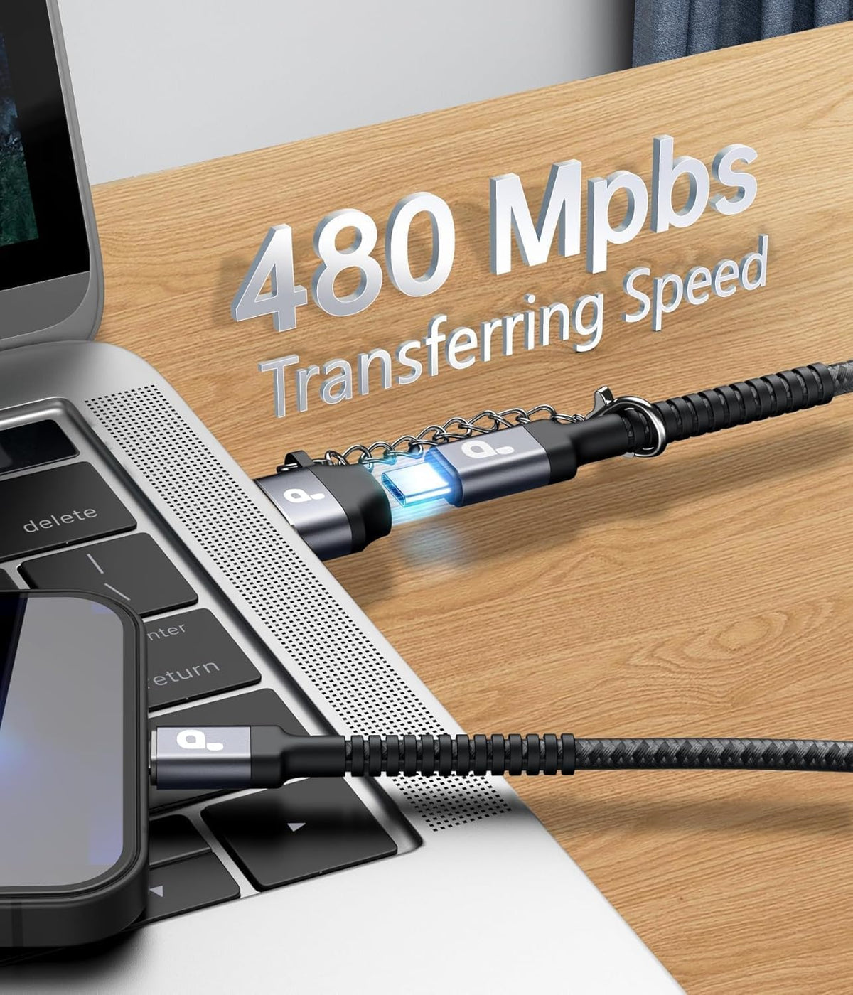 USB C Cable 10FT, 2Pack USBA to USBC Charger Cable, USBC to USB-C Cable, Type C Fast Charging Nylon Braided Cord for iPhone 16/15/Plus/Pro Max/Samsung/LG, with Type C Female to USB A Male Adapter