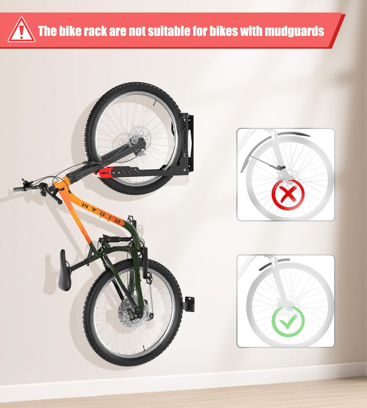 Bike Wall Mount 2 Pack Swivel Bike Rack for Garage, No Heavy Lifting Required Wall Bike Hangers Can Holds up to 77 lbs, Red