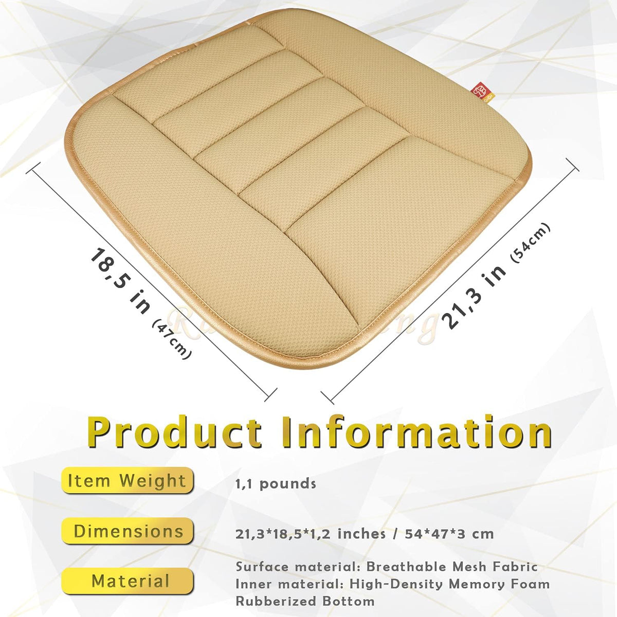 Car Seat Cushion Pad for Home Use Car Driver Seat Office Chair Memory Foam Seat Cushion(Khaki)