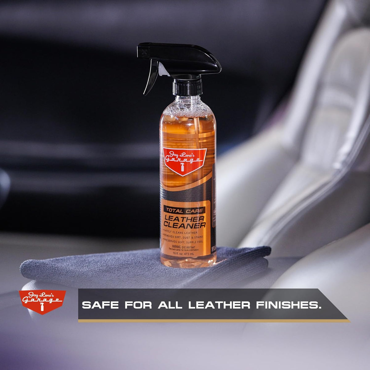 Jay Leno's Garage Leather Cleaner – Deep-Cleaning Leather Seat Cleaner for Car Interior, pH-Balanced Car Refresher That Gently Cleans, Lifts Grime, Refurbish and Restores All Leather Surfaces (16 oz)