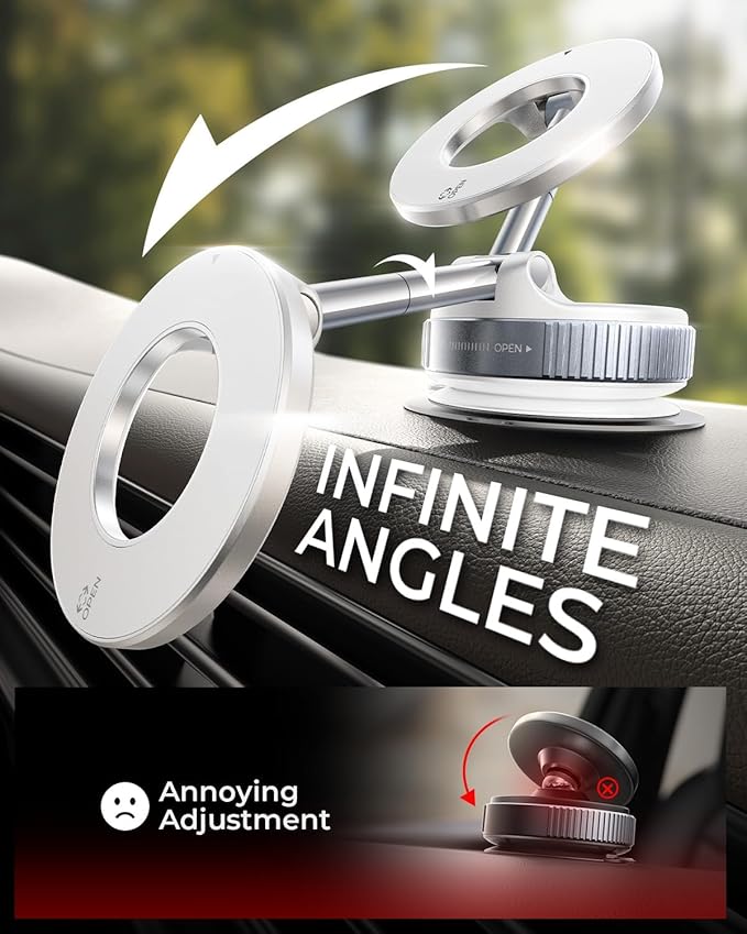 MRGLAS 2025 Upgraded Vacuum Magnetic Phone Holder, for Magsafe Suction Cup Phone Mount Car Truck Accessories for Women Men [89+LBS Suction & 2800gf Magnetic] Fathers Day for Gifts, 360° Adjustable