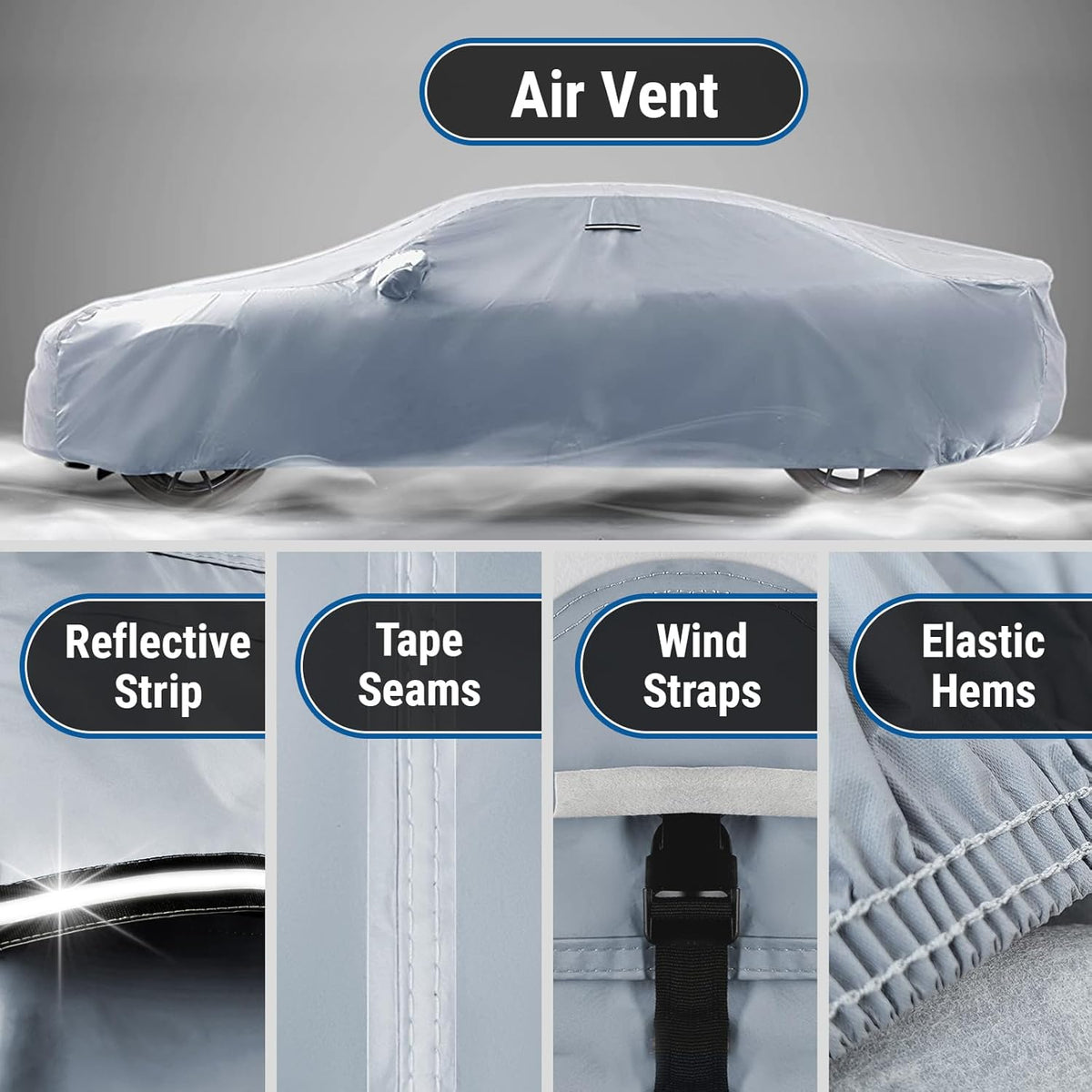 iCarCover Custom Car Cover for Pontiac Sunfire Sedan, Convertible (1995-2002) Waterproof All-Weather Rain Snow UV Sun Protector Full Exterior Indoor Outdoor Car Cover (Stripe - Gray/Black)