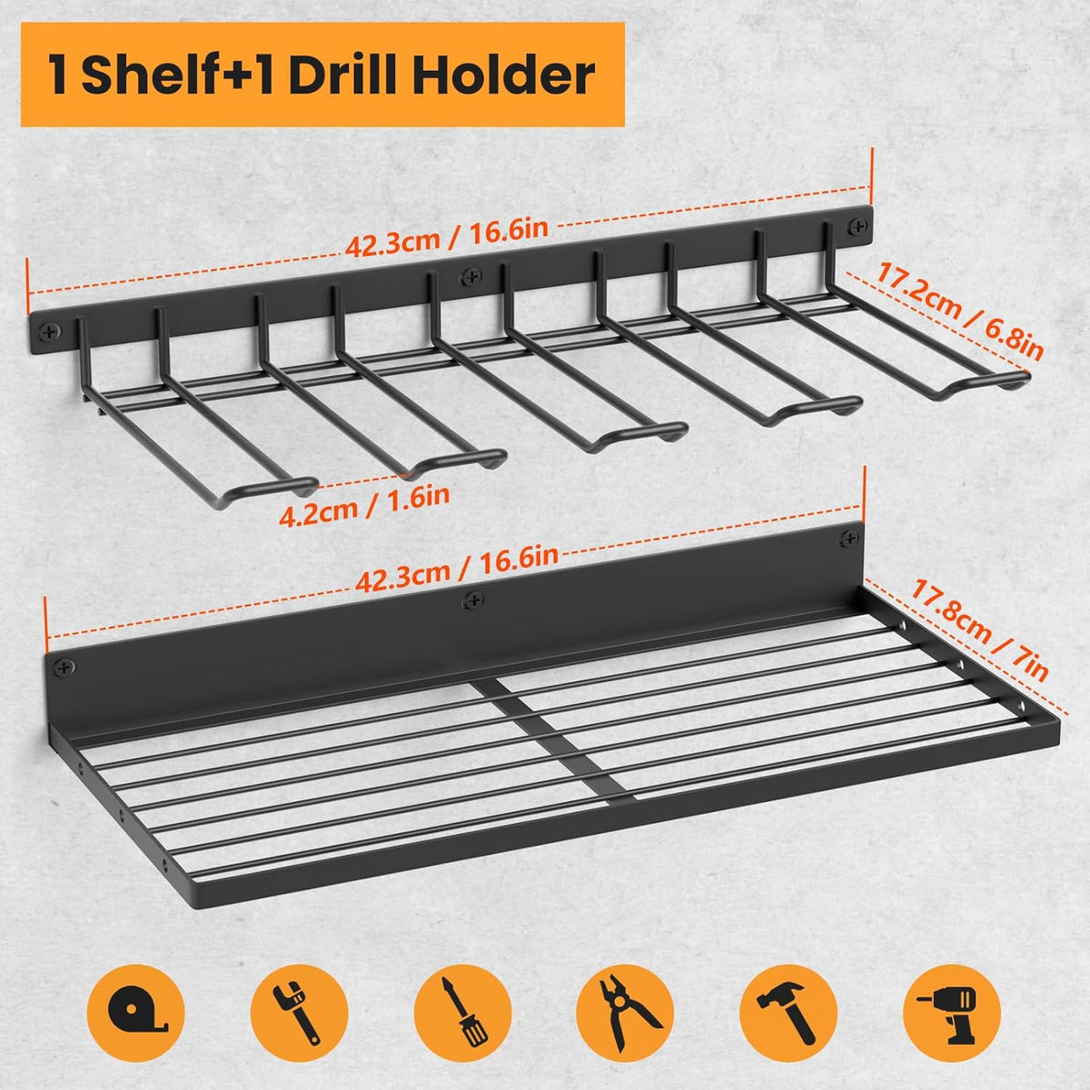 Power Tool Organizer Wall Mount, Cordless Drill Holder and Battery Shelf, Garage Tool Storage Heavy Duty Utility Rack for Tool Room, Workshop, Garage