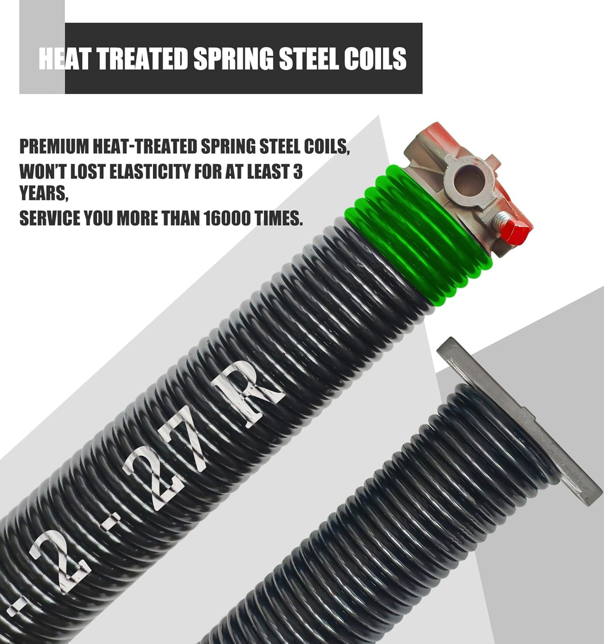 Garage Door Torsion Spring Set, Pair of 2" Electrophoresis Coated Garage Door Spring Replacement with 2 Non-Slip Winding Bars and Bearing, Minimum 16000 Cycles (.243x2x27)