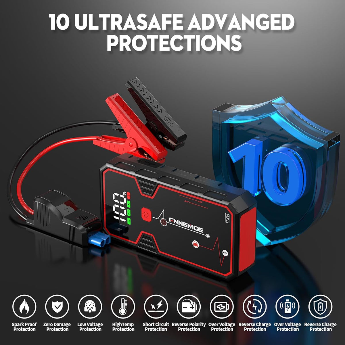 Car Jump Starter, 5000A Peak 23800mAh 12V Jump Starter Battery Pack(Up to All Gas, 8.0L Diesel Engine),with USB Charge Output Port,LED Light,HD Large Screen.