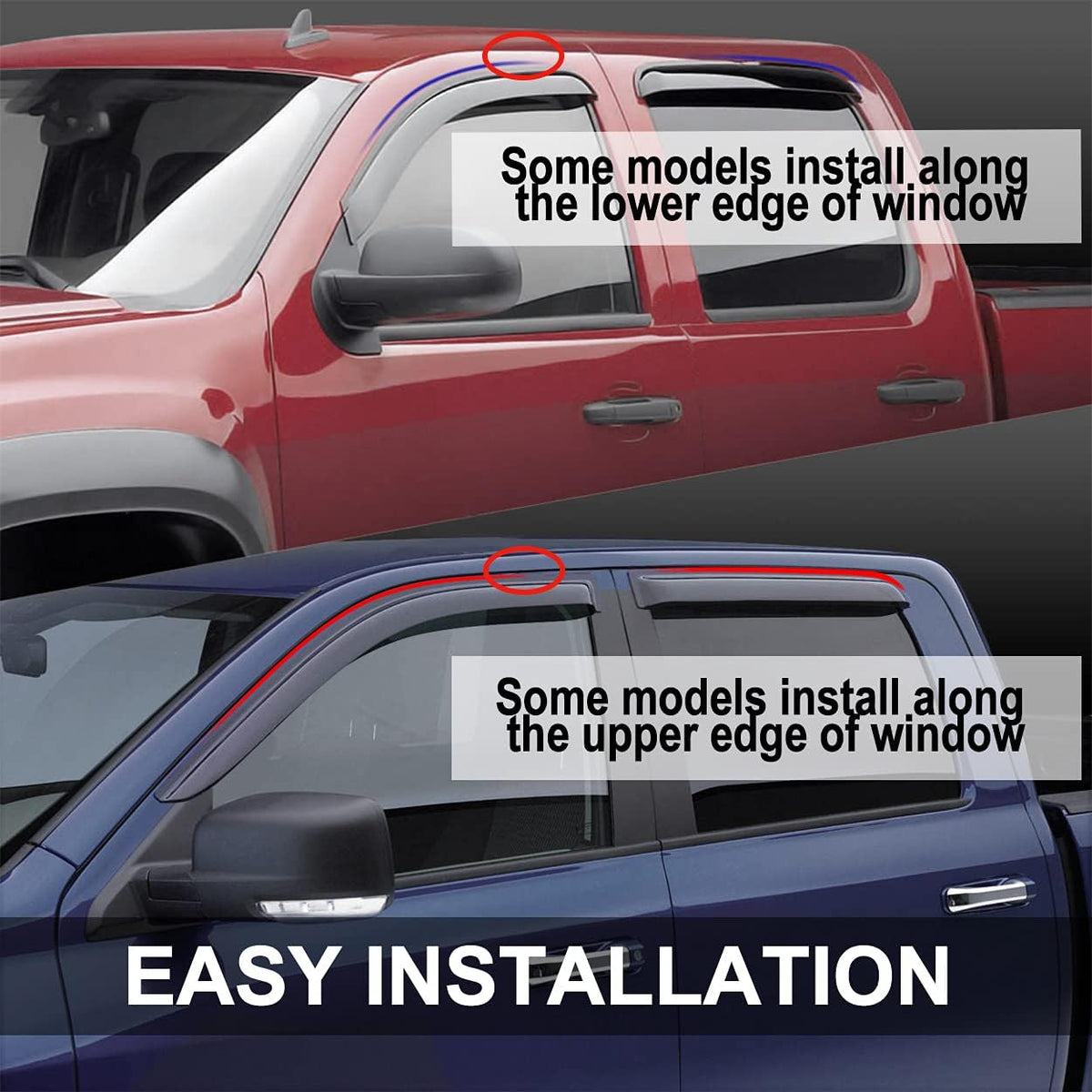 94119 Side Window Wind Deflector, 4pcs Out-Channel Tape-On Nice Rain Guards Set, Window Visor fit for 1998-2003 Dodge Durango All Models