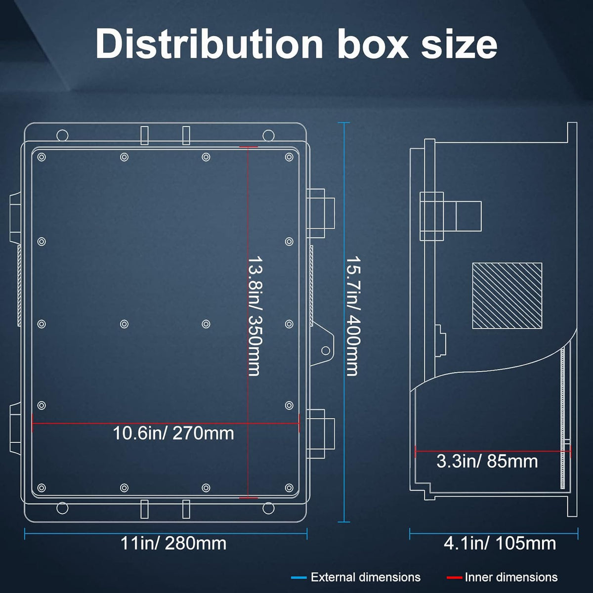 Outdoor Electrical Junction Box, ABS Water Resistant Enclosure with Internal Mounting Panel & Hinged Cover, 15.7" H* 11" L* 4.1" W