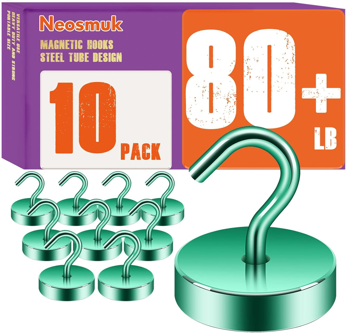 Neosmuk Magnetic Hooks, Cruise Ship Essentials, 80lb+ Heavy Duty Magnetic Hooks for Cruise Cabins, Refrigerator, Grill, Hanging, and Travel | Extra Strong Must-Haves Magnet Hook,Green