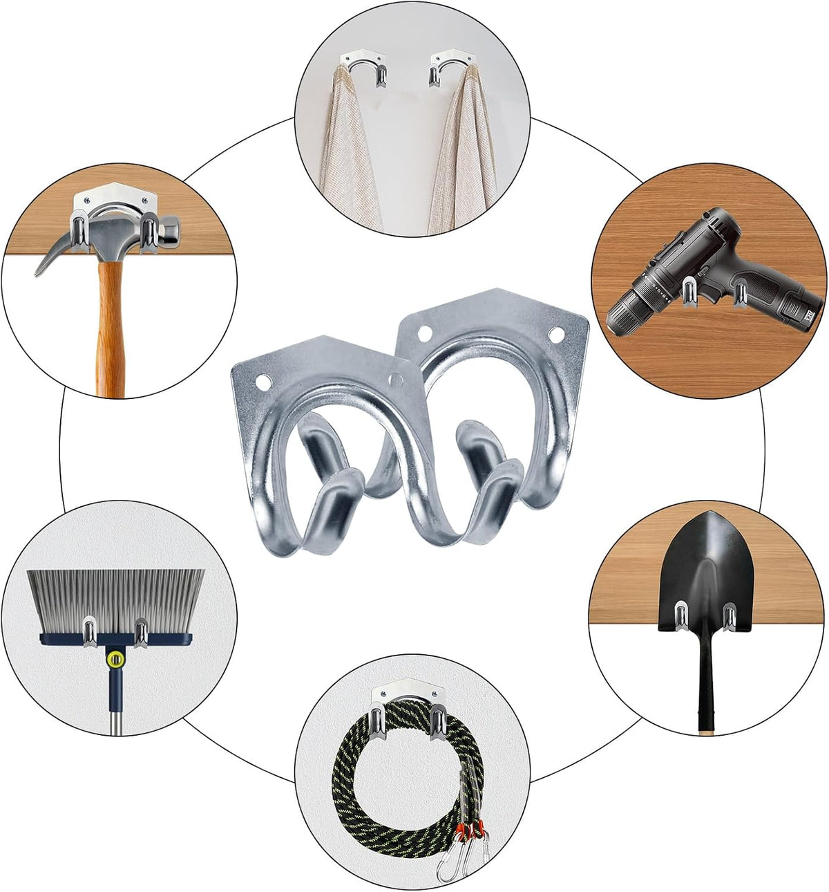 15 Pack Tool Hanger Hooks, Wall Mount Garage Garage Shed Hooks Heavy Duty for Hanging Ladder & Ropes
