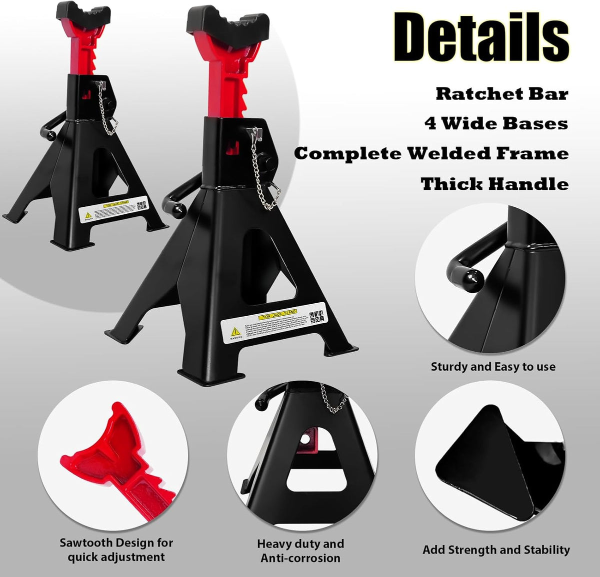 6 Ton Jack Stands, 15.6"-23.4" Adjustable with Double Pin Locking,Heavy Duty Jack Stands with Extra Rubber Pads,Car Lifts for Home Garage,Lifting Various Vehicles,1 Pair Black