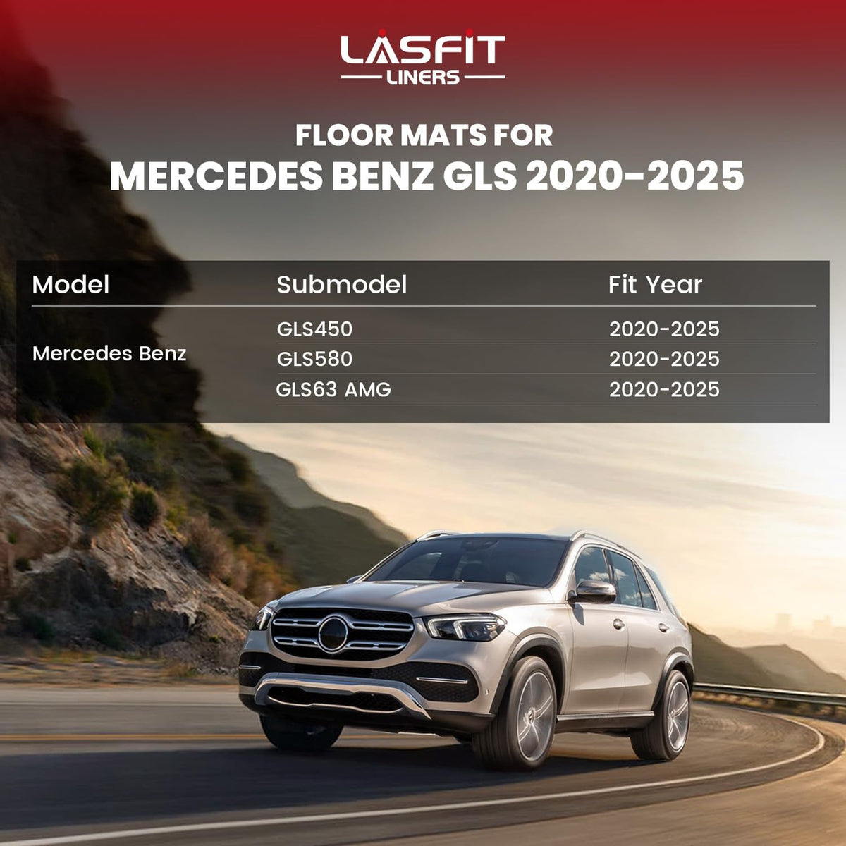 LASFIT Floor Mats Fit for Mercedes Benz GLS 450/580 / 63 AMG 2026 2025 2024 2023 2022 2021 2020 (Only Fit 6 Seats), All Weather TPE Floor Liners for Mercedes GLS 2020-2026, 1st & 2nd & 3rd Row Set
